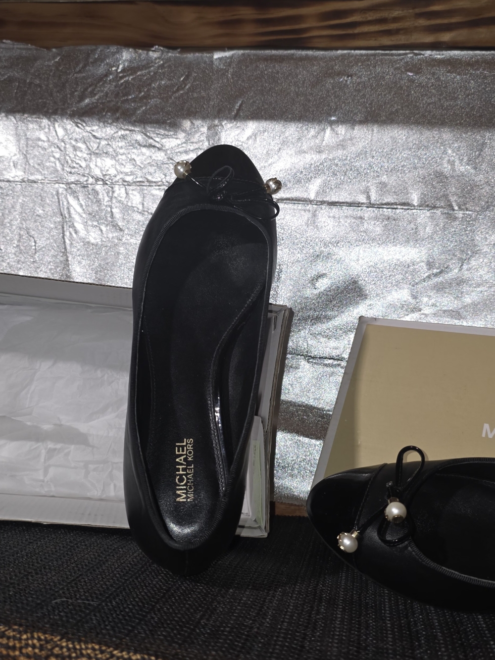 MICHAEL Michael Kors Black Pearl-Accent Ballet Flats